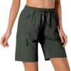 Hugut Women's Lightweight Hiking Cargo Shorts Quick Dry Athletic Shorts Camping Travel Golf Zipper Pockets Water Resistant Army Green view 2