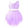 Aislor Little Girls Lyrical Ballet Latin Modern Dance Camisole Leotard Tutu Dress Sequins Crop Top with Mesh Irregular Skirt Purple T 16 Years view 1