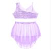 Aislor Little Girls Lyrical Ballet Latin Modern Dance Camisole Leotard Tutu Dress Sequins Crop Top with Mesh Irregular Skirt Purple T 16 Years view 3