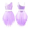 Aislor Little Girls Lyrical Ballet Latin Modern Dance Camisole Leotard Tutu Dress Sequins Crop Top with Mesh Irregular Skirt Purple T 16 Years view 4