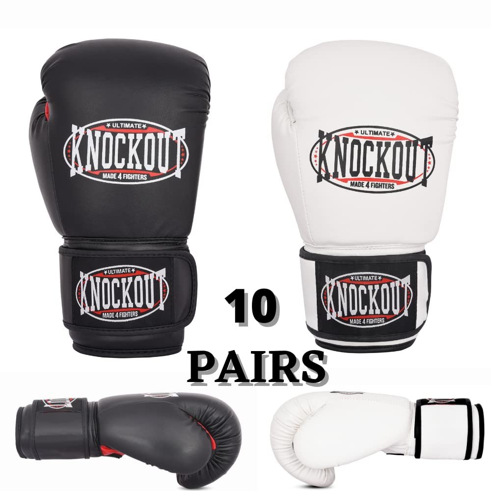 Boxing Gloves 10 Pair Set for Adults with Premium Feel for Home Gym Training and Competition, Best for MMA Kickboxing UFC Professionals (14 oz, White & Black)