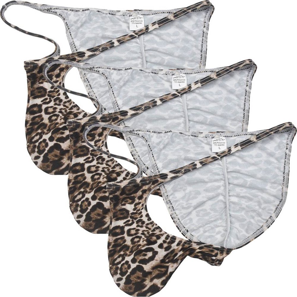 OROCOJUCO Men Leopard Bikini Briefs Whale Tail Back Underwear Pouch Mini Briefs 3-Pack (Brown Leopard) M OROCOJUCO-04