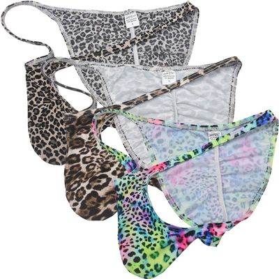 OROCOJUCO Men Leopard Bikini Briefs Whale Tail Back Underwear Pouch Mini Briefs 3-Pack (Mix) M