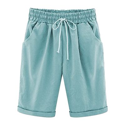 Womens Athletic Running Workout Shorts Solid Color Casual Elastic Waist Cotton Pant Fashion Comfy Drawstring with Pocket (4X-Large,Light Blue)