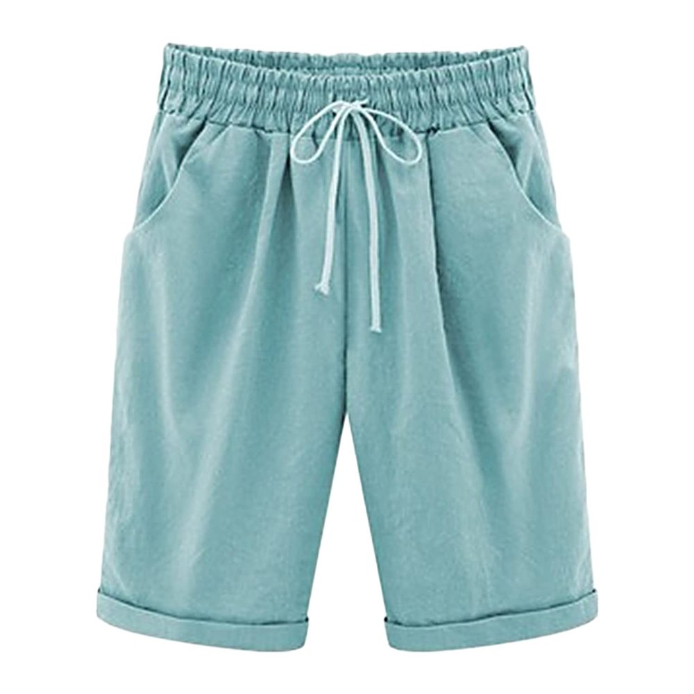 Womens Athletic Running Workout Shorts Solid Color Casual Elastic Waist Cotton Pant Fashion Comfy Drawstring with Pocket (4X-Large,Light Blue)