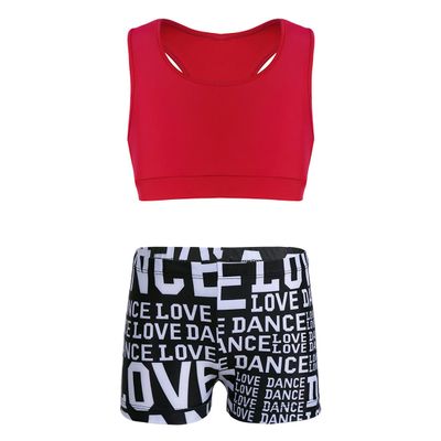 Sywiyi Kids Girls Athletic Two-Piece Swimsuits Gymnastics/Dance/Sports/Dance Racer Back Cropped Top Shorts Set Red 10-12 Years