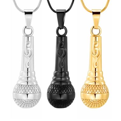 Microphone Cremation Jewelry for Ashes - Memorial Urn Necklace Ashes Holder Stainless Steel Keepsake Pendant Jewelry for Music Lover (3PCS(Silver+Black+Gold))