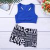 Sywiyi Kids Girls Athletic Two-Piece Swimsuits Gymnastics/Dance/Sports/Dance Racer Back Cropped Top Shorts Set Blue&Black 7-8 Years view 3