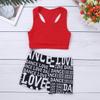 Sywiyi Kids Girls Athletic Two-Piece Swimsuits Gymnastics/Dance/Sports/Dance Racer Back Cropped Top Shorts Set Red 3-4 Years view 3