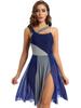 Aislor Women Lyrical Dance Dress Sleeveless Color Block Leotard Dress Modern Contemporary Dance Costume Navy Blue Large view 1