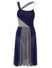 Aislor Women Lyrical Dance Dress Sleeveless Color Block Leotard Dress Modern Contemporary Dance Costume Navy Blue Large view 4