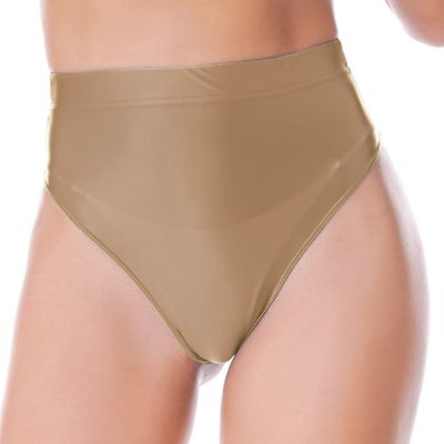 Sxiwei Woman's Shiny Oil Silk Booty Shorts Hot Pants High Waist Glossy High Cut Thong Rave Dance Bottoms Coffee XX-Large