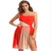 Aislor Women Lyrical Dance Dress Sleeveless Color Block Leotard Dress Modern Contemporary Dance Costume Orange Medium view 3