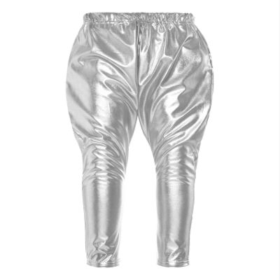 Aislor Kids Girls Boys Shiny Metallic Dance Harem Pant Gymnastics Athletic Leggings for Jazz Hip Hop Latin Ballet Dance Silver 9-10 Years