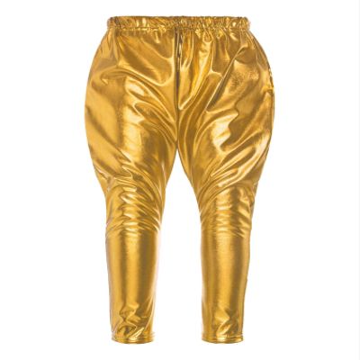 Aislor Kids Girls Boys Shiny Metallic Dance Harem Pant Gymnastics Athletic Leggings for Jazz Hip Hop Latin Ballet Dance Gold 11-12 Years