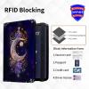 BETIWAD Passport and Vaccine Card Sleeve Combo with CDC Vaccine Card Slot and Credit Card Holder, Travel Document Organizer and RFID Blocking Leather protective Cover-Moon Star Galaxy Floral view 2