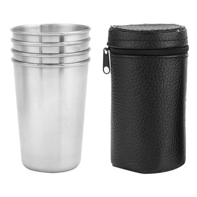 Stainless Steel Cups, Premium Food Grade Stackable Drinking Set for Kids Adults Outdoor Camping Travel Silver 4pcs L M S Sizes