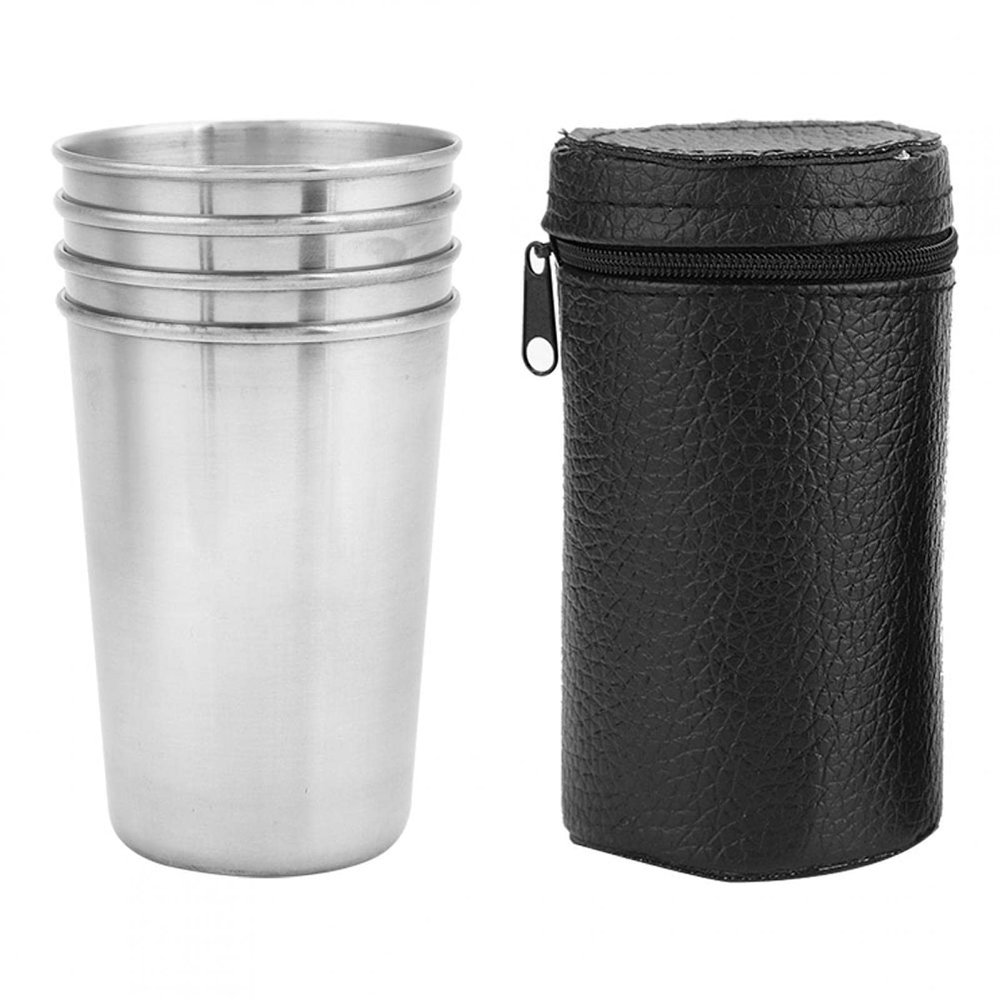 Stainless Steel Cups, Premium Food Grade Stackable Drinking Set for Kids Adults Outdoor Camping Travel Silver 4pcs L M S Sizes