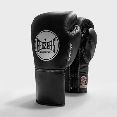 Geezers Boxing Elite Pro Special Edition Fight Gloves, Premium Leather, Mens and Womens Fight Glove, Approved by The BBBofC for All Professional Fights. (8oz, Black)