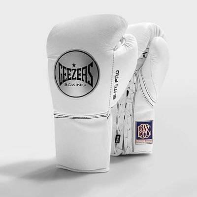 Geezers Boxing Elite Pro Special Edition Fight Gloves, Premium Leather, Men's & Women's Boxing Gloves, Approved by The BBBofC for All Professional Fights. (8oz, White)