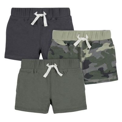 Gerber Boys Toddler 3-Pack Pull-On Knit Shorts, Green Camo, 3T