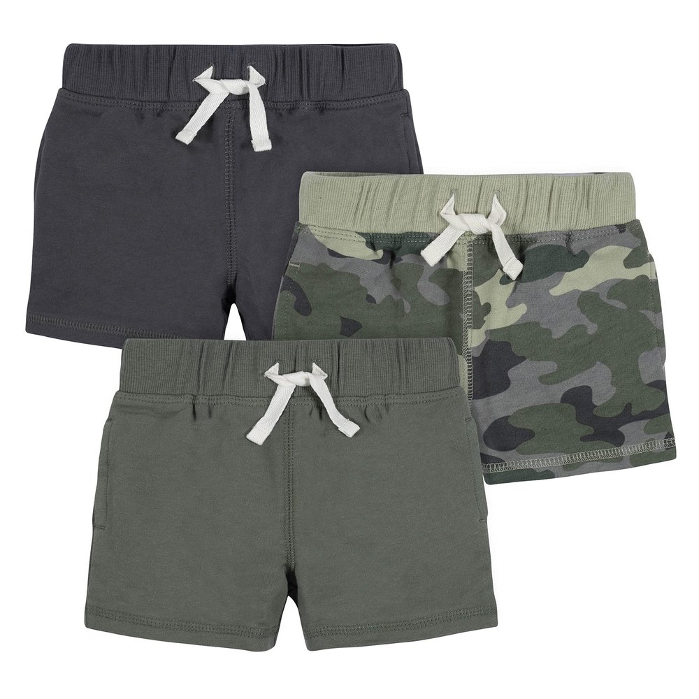 Gerber Boys Toddler 3-Pack Pull-On Knit Shorts, Green Camo, 3T