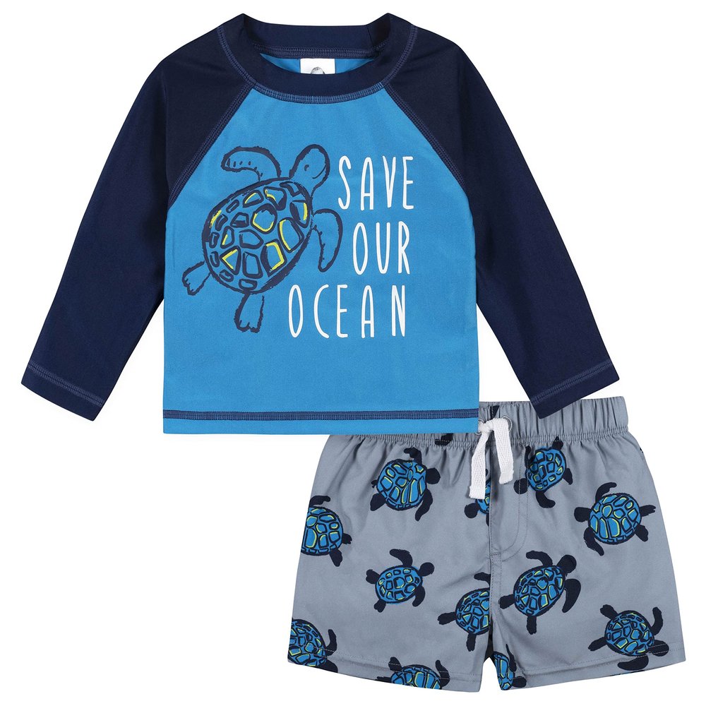 Gerber Baby Boys Baby Toddler Long Sleeved Rashguard Swim Bathing Suit Set Green Turtles 0-3 Months