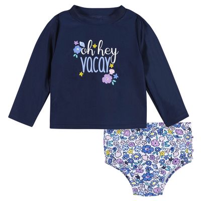 Gerber Baby Girls Baby Toddler Long Sleeved Rashguard Swim Bathing Suit Set Purple Floral Shell 18 Months