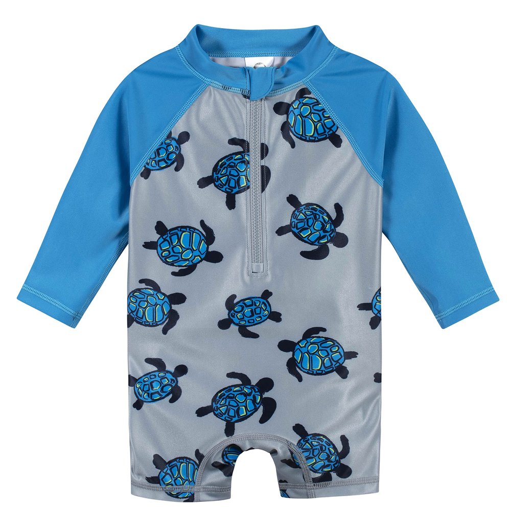 Gerber Baby Boys Long Sleeve Sun Protection Rashguard One Piece Swimsuit, Green Turtles, 24 Months US