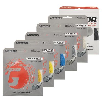 Gamma Synthetic Gut w WearGuard 16g Black Tennis Racquet String (8 Sets)