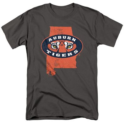 Auburn University Official State Shape Short Sleeve Mens Cotton T-Shirt,Charcoal, Small