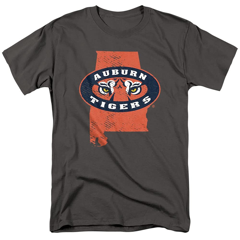 Auburn University Official State Shape Short Sleeve Mens Cotton T-Shirt,Charcoal, Small