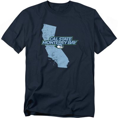 California State University Monterey Bay Official State University Shape Short Sleeve Mens Cotton T-Shirt,Navy, Medium