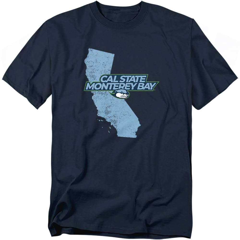 California State University Monterey Bay Official State University Shape Short Sleeve Mens Cotton T-Shirt,Navy, Medium