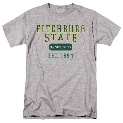 Fitchburg State University Official Founded Date Short Sleeve Mens Cotton T-Shirt,Athletic Heather, Large