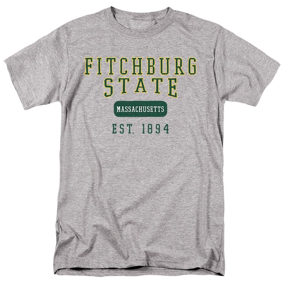 Fitchburg State University Official Founded Date Short Sleeve Mens Cotton T-Shirt,Athletic Heather, Large