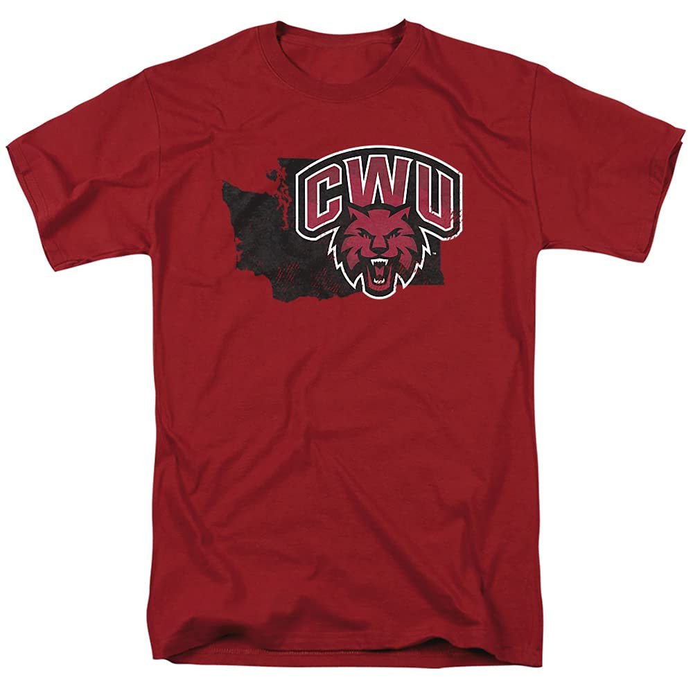 Central Washington University Official State Shape Short Sleeve Mens Cotton T-Shirt,Cardinal, Small