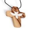 2 in Large Olive Wood Cross Necklace with White Dove, Christian Gift, Handcrafted Wooden Cross with Cotton Cord Ideal for Car Mirror. Faith Cross Pendant for the church & home, Certificate of Origin view 3