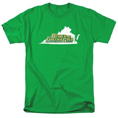 Norfolk State University Official State Shape Short Sleeve Mens Cotton T-Shirt,Kelly Green, Large
