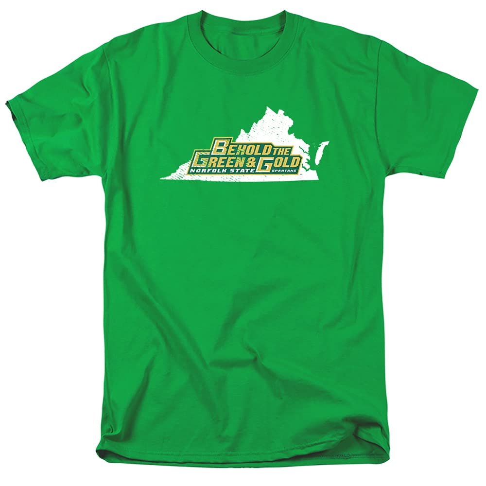 Norfolk State University Official State Shape Short Sleeve Mens Cotton T-Shirt,Kelly Green, Large