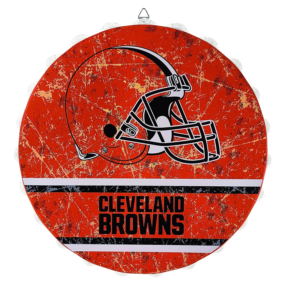 Cleveland Browns 13 Jumbo Metal Distressed Bottle Cap Wall Sign Limited Edition FOCO Browns Sign Represent the NFL and Show Your Spirit with Licensed Football Fan Gear