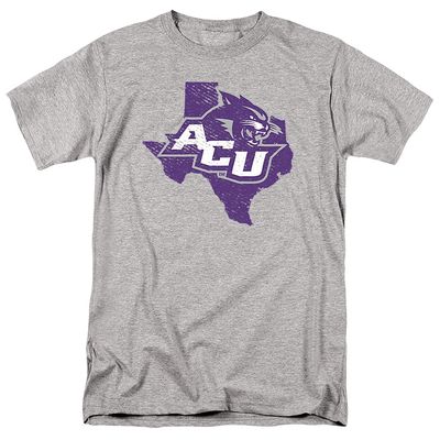 Abilene Christian University Official State Shape Short Sleeve Mens Cotton T-Shirt,Athletic Heather, Large