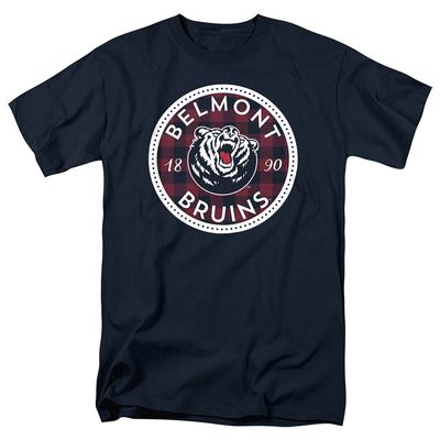 Belmont University Official Plaid Badge Short Sleeve Mens Cotton T-Shirt,Navy, 2X-Large