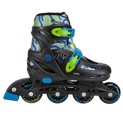 C SEVEN Adjustable Inline Skates for Kids Expandable Boot with Safety Button, Dual Buckle Support, Comfortable Cushioned Lining (Blue/Green, Youth 13- Kids 3)