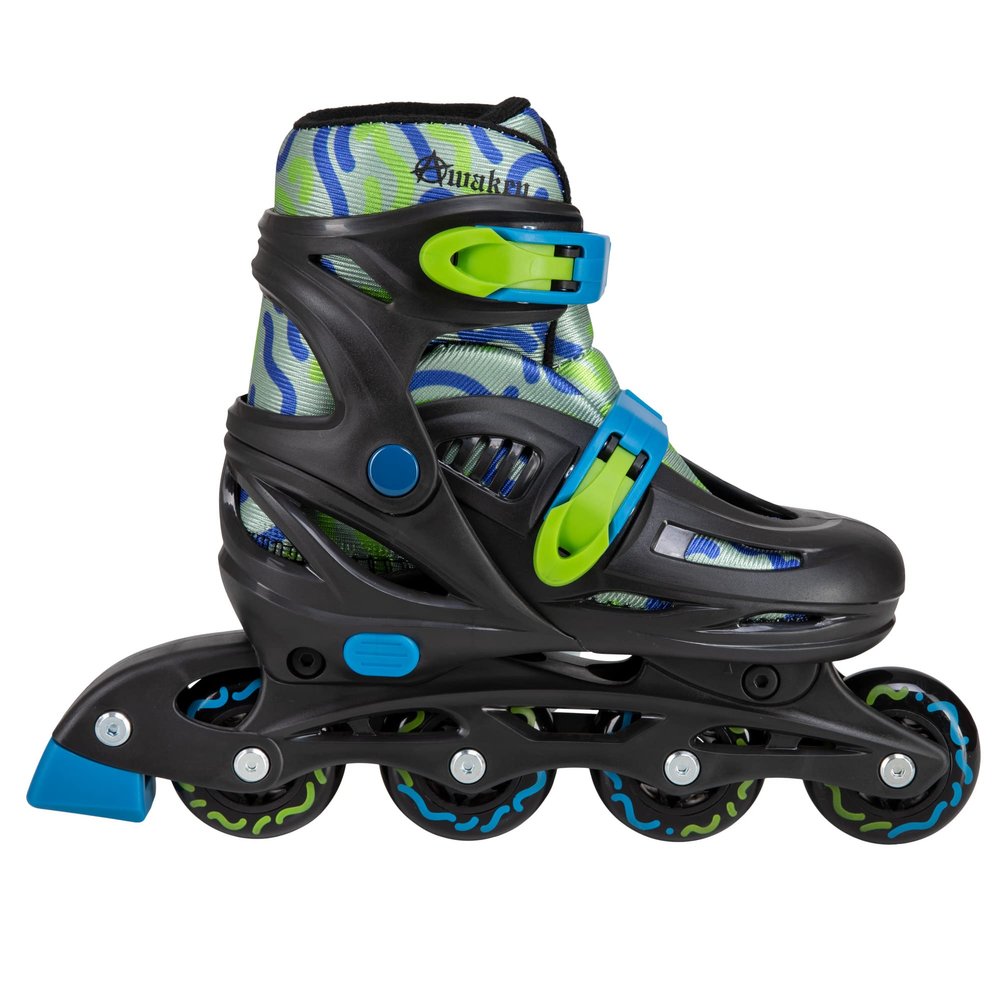 C SEVEN Adjustable Inline Skates for Kids Expandable Boot with Safety Button, Dual Buckle Support, Comfortable Cushioned Lining (Blue/Green, Youth 13- Kids 3)