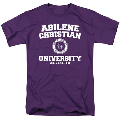 Abilene Christian University Official Circle Logo Short Sleeve Mens Cotton T-Shirt,Purple, Medium
