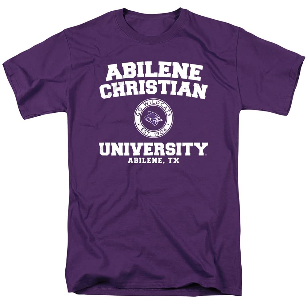 Abilene Christian University Official Circle Logo Short Sleeve Mens Cotton T-Shirt,Purple, Medium