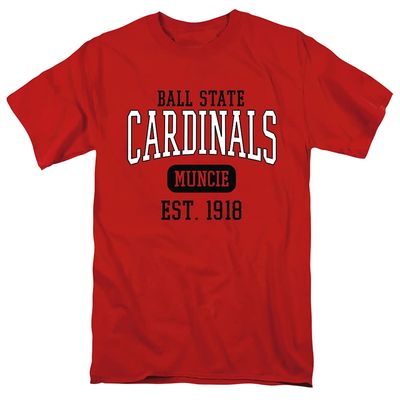 Ball State University Official Est. Date Short Sleeve Mens Cotton T-Shirt,Red, Large
