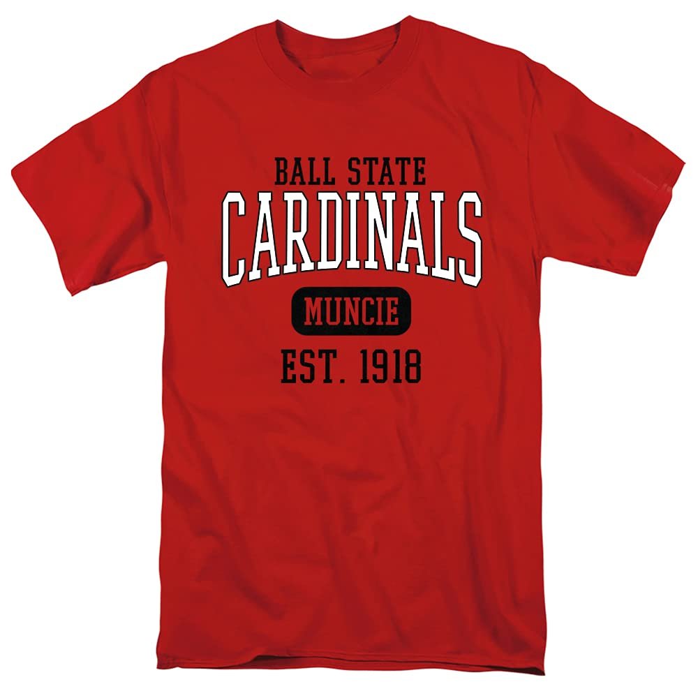 Ball State University Official Est. Date Short Sleeve Mens Cotton T-Shirt,Red, Large