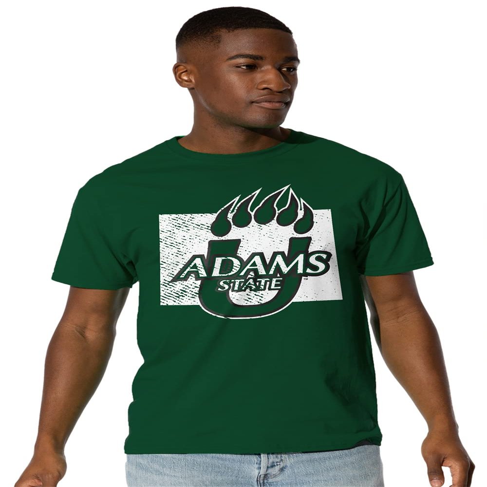 Adams State University Official State Shape Short Sleeve Mens Cotton T-Shirt,Hunter Green, Small